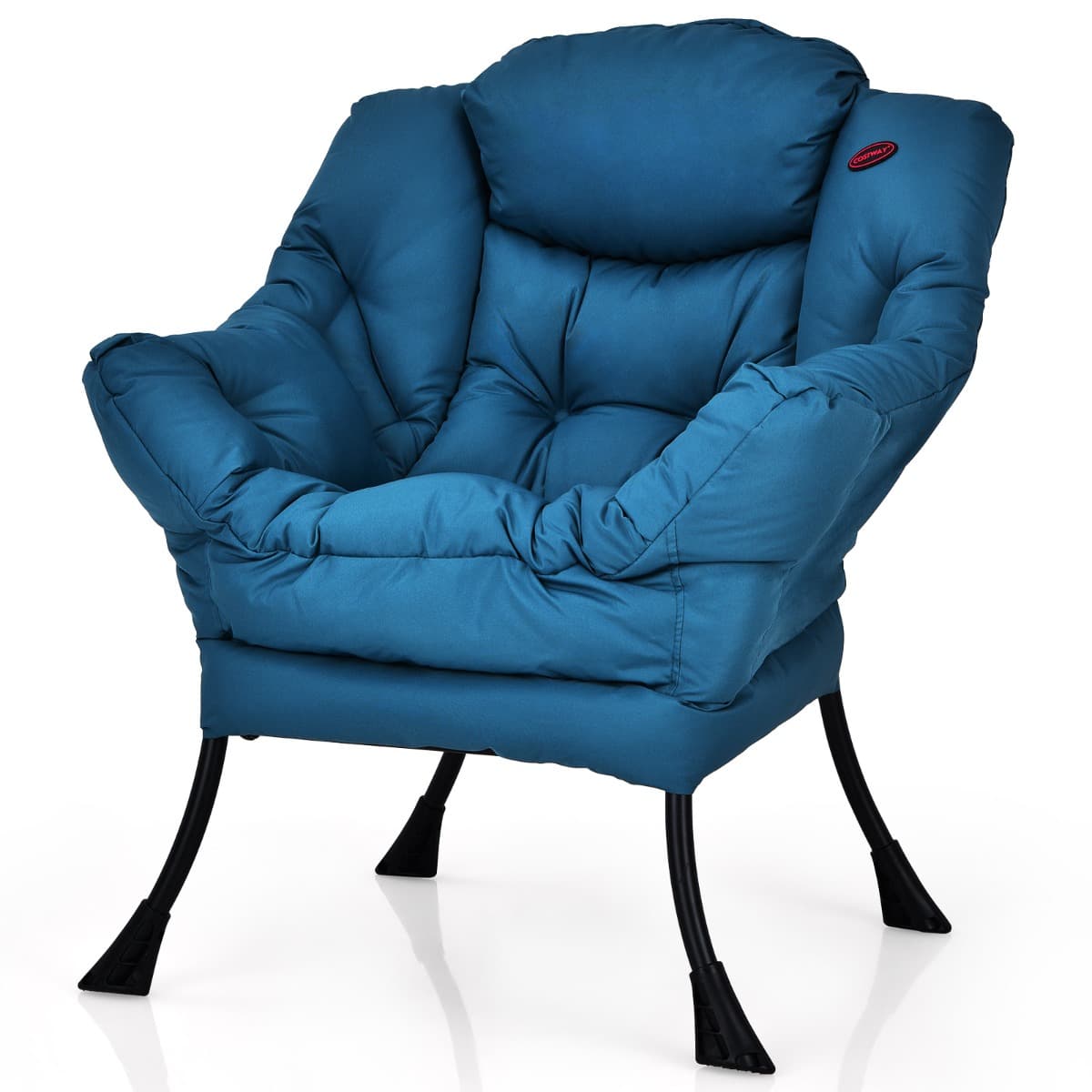 CostwayChaise Paresseuse Moderne en Tissu Polyester Chaise de Salon Contemporaine avec Cadre Métallique Fauteuil Simple Rembourré Bleu