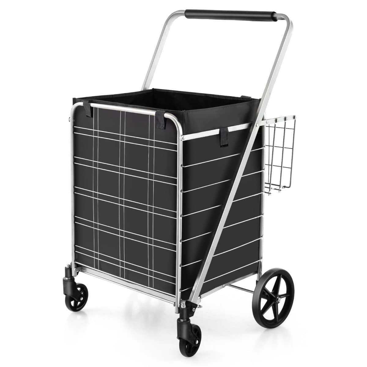 CostwayChariot de Courses Pliable Chariot D'épicerie Robuste Doublure Imperméable Capacité 126L Charge Max 150 kg Chariot Utilitaire Portable