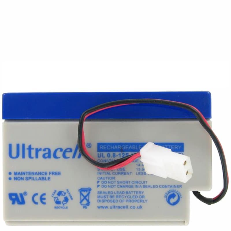 UL0.8-12 Batterie rechargeable au plomb Ultracell 12 volts 0.8 Ah avec câble et fiche AMP (assurez-vous de bien comparer les fiches avec les vôtres)