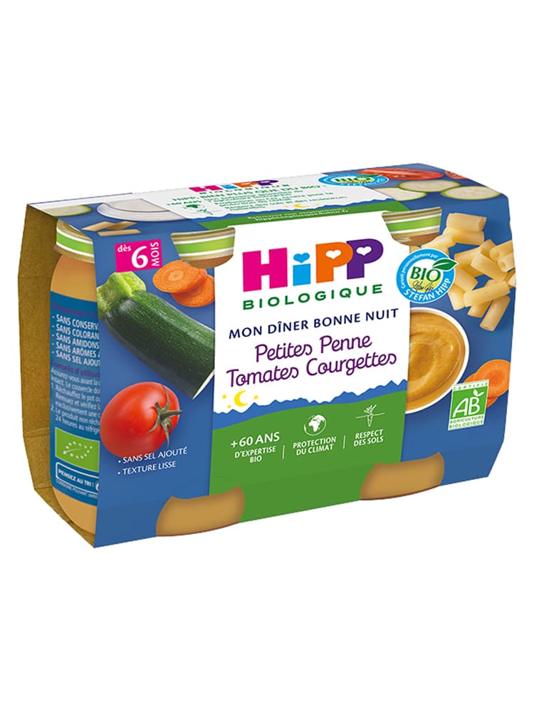 Hipp Petites Penne Tomates Courgettes Pots 2 X 190 g Dès 6 Mois